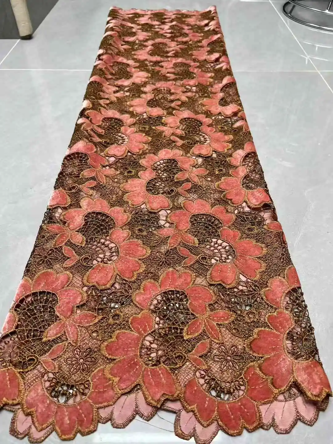 Color: GRAY, Width: 120cm, Length: 5 yards - 2026 Purple African Nigerian Velvet Lace Fabric High-Quality Embroidery for Wedding Party Sewing SHXI