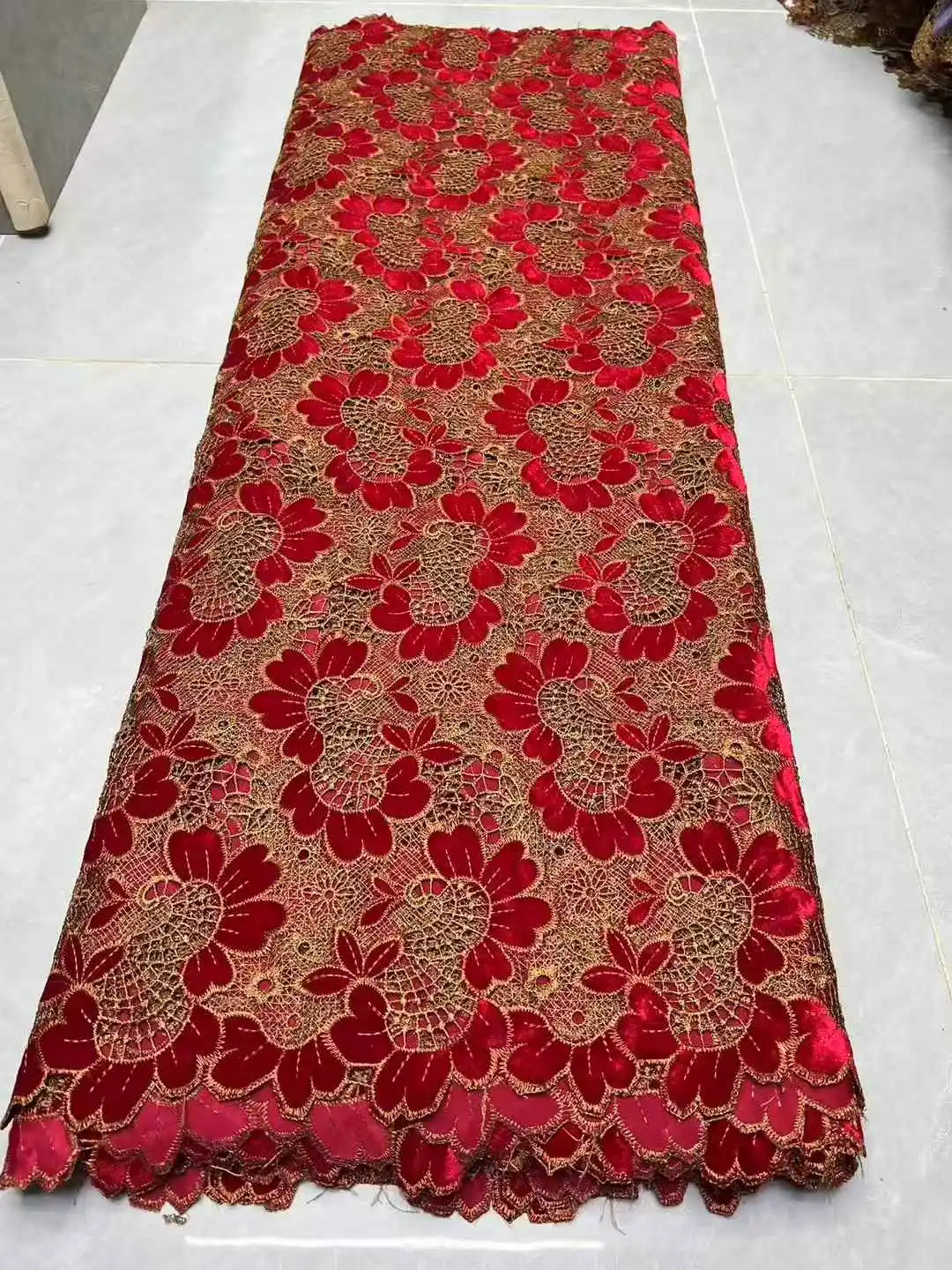 Color: GRAY, Width: 120cm, Length: 5 yards - 2026 Purple African Nigerian Velvet Lace Fabric High-Quality Embroidery for Wedding Party Sewing SHXI