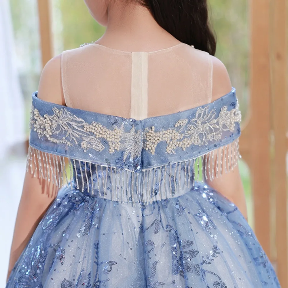 Color: MULTI, Kid Size: 13 - Children's Dress Princess Dress Fluffy Gauze Flower Girl Heavy Industry Trailing Catwalk Small Host Piano Performance