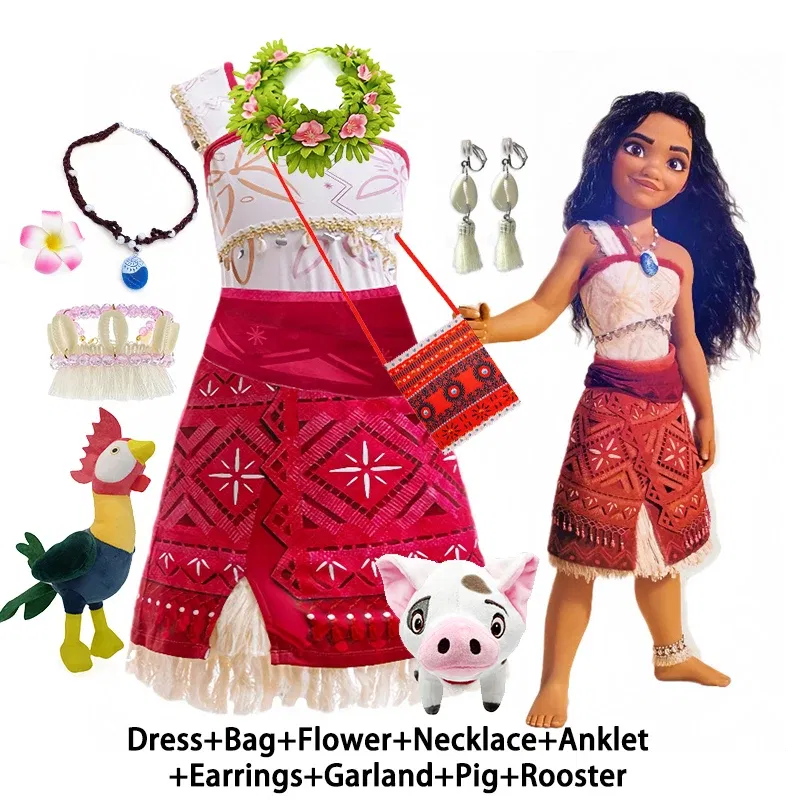 Color: Dark Grey, Kid Size: 15 - Disney Movie Moana 2 Girl Dress Cosplay Party Costume Ocean Adventure Princess Fancy Clothes Children Vaiana Outfit Dress