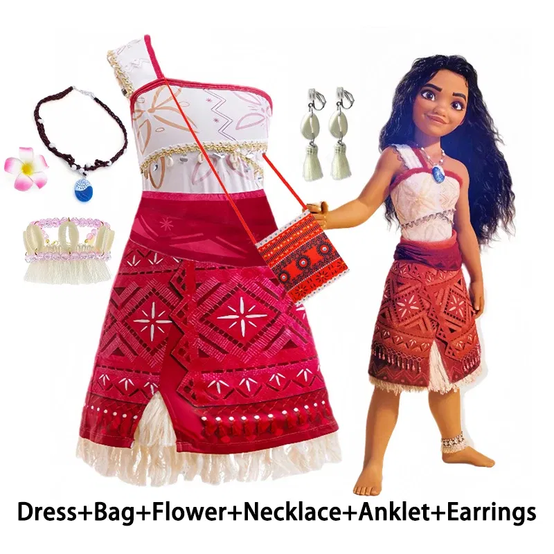 Color: Dark Grey, Kid Size: 15 - Disney Movie Moana 2 Girl Dress Cosplay Party Costume Ocean Adventure Princess Fancy Clothes Children Vaiana Outfit Dress