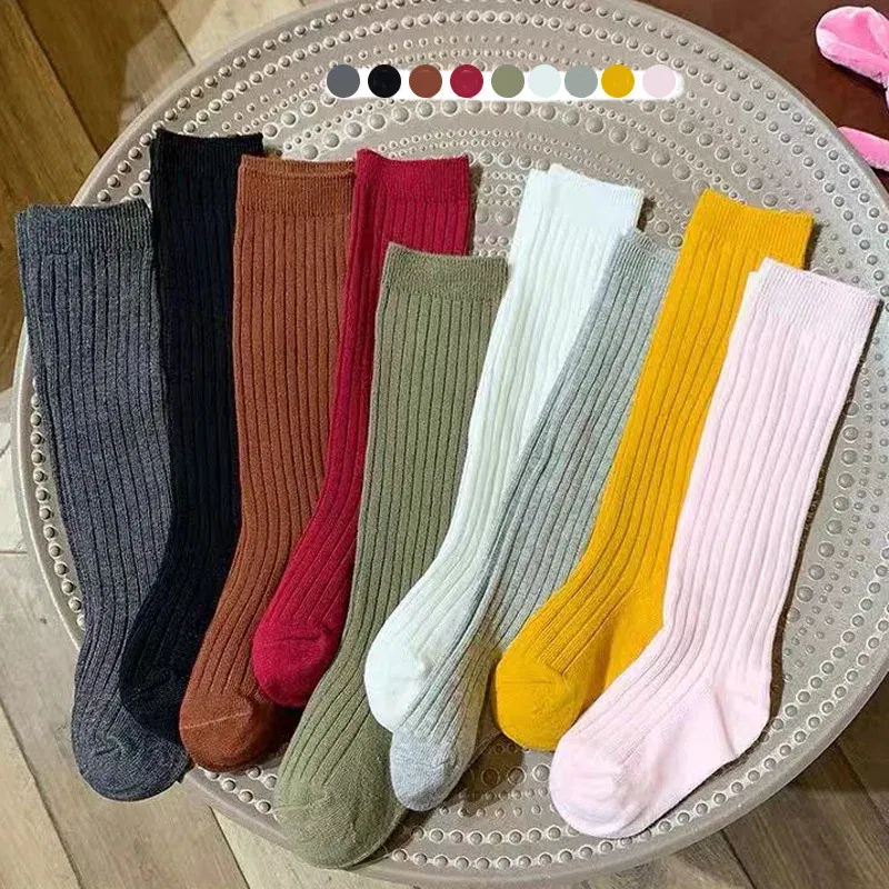 Color: Blue, Size: 2-3T - Baby Long Socks Over The Knee Little Girls Solid Cotton Socks Spring Autumn Long Crew Socks