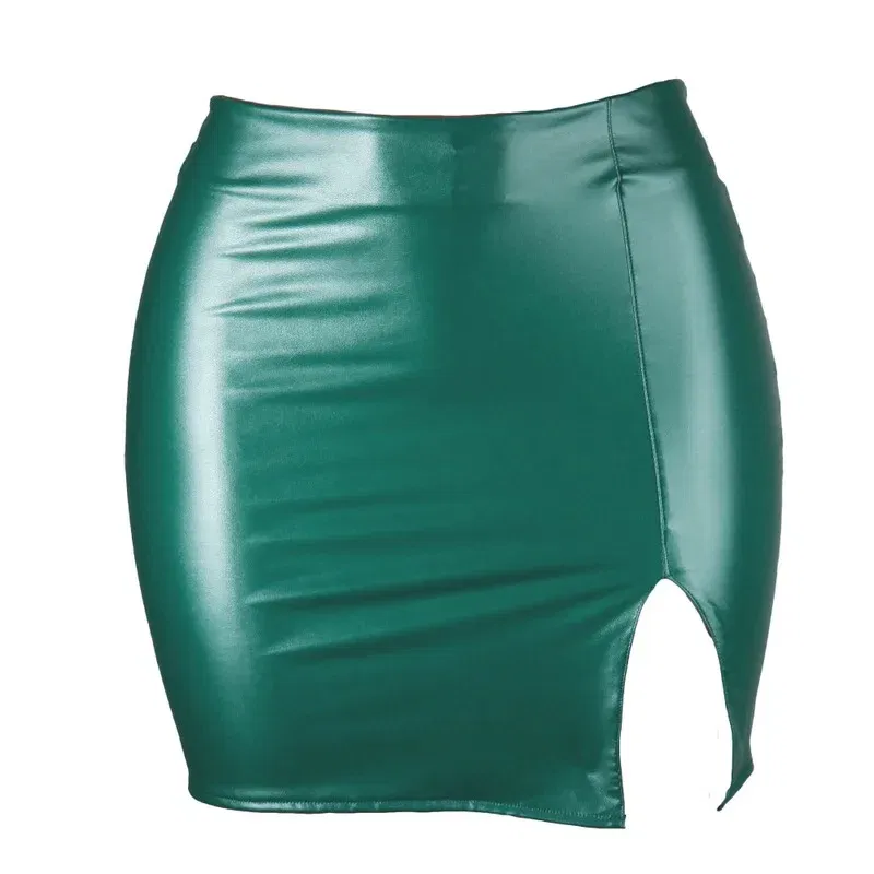 Color: Beige, Size: S - S M L XL XXL Women's Skirt High Waist Split Leather Skirt Wrap Hip Skirt Plus Size Pencil Skirt