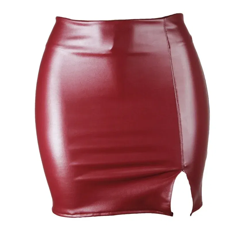 Color: Beige, Size: S - S M L XL XXL Women's Skirt High Waist Split Leather Skirt Wrap Hip Skirt Plus Size Pencil Skirt
