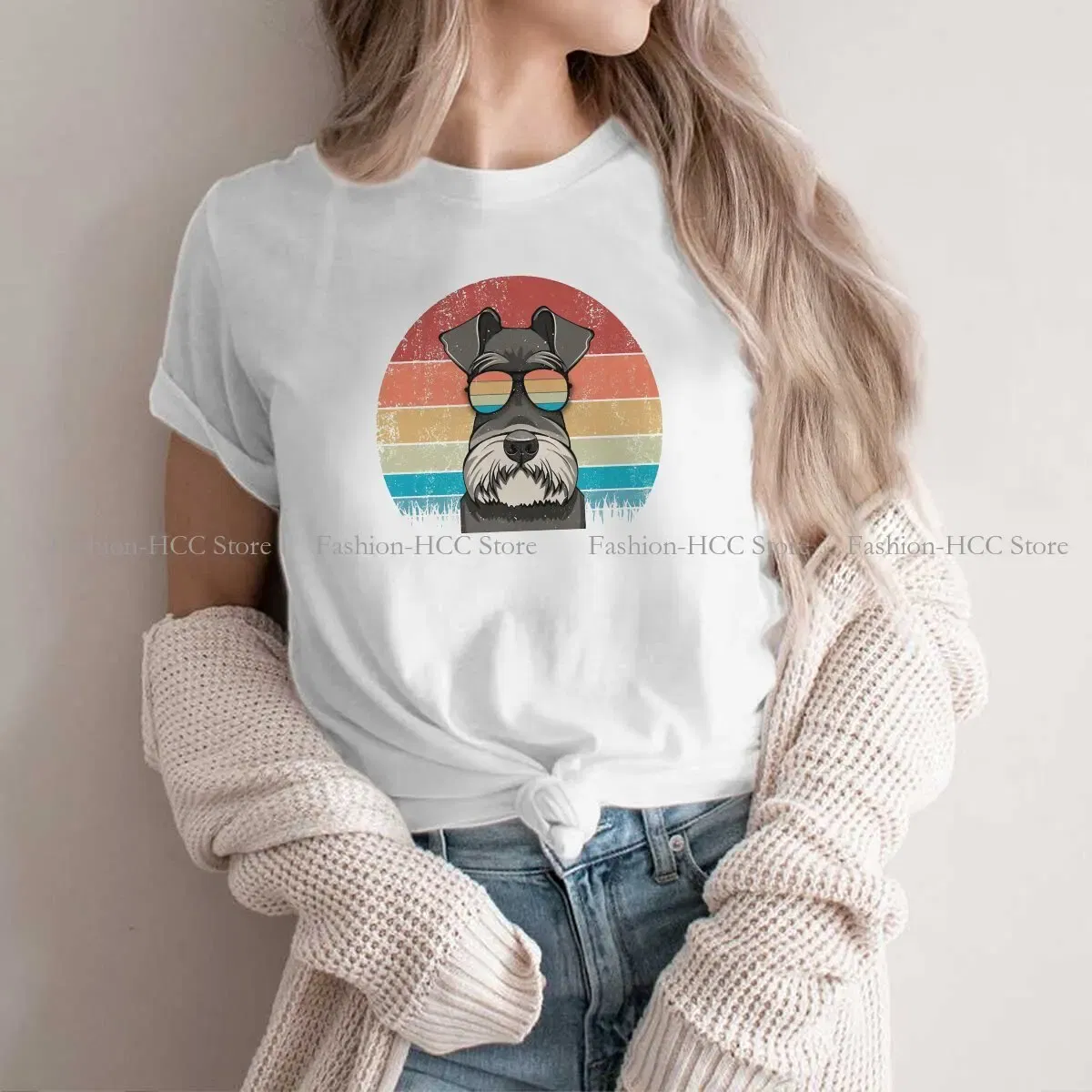 Color: WHITE, Size: L - Cool Dog Hip Hop Fashion Roar Best Schnauzer Dad Ever Newest Polyester TShirts Female Style Tops T Shirt O Neck