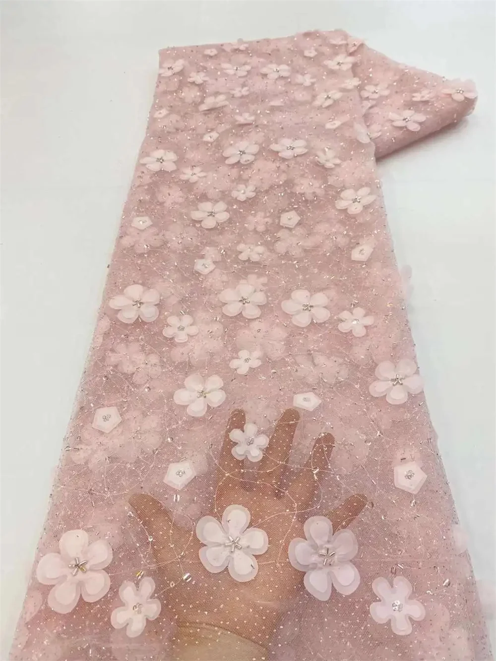 Color: black, length: 5 yards, Width: 120cm - African Net Lace Sequin Fabric High quality Luxury Hand Beaded Embroidery Tulle Lace Fabrics for Nigeria Wedding Dress