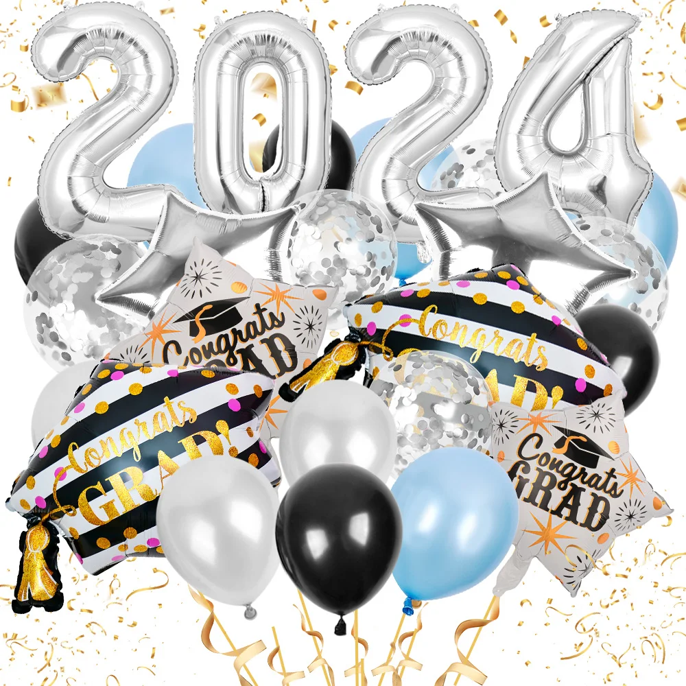 Color: Silver, Ballon Size: Other - 50pcs 2024 Graduation Aluminum Film Balloon Combination Graduation Party, Ceremony Balloon Set Graduation Celebration Balloon