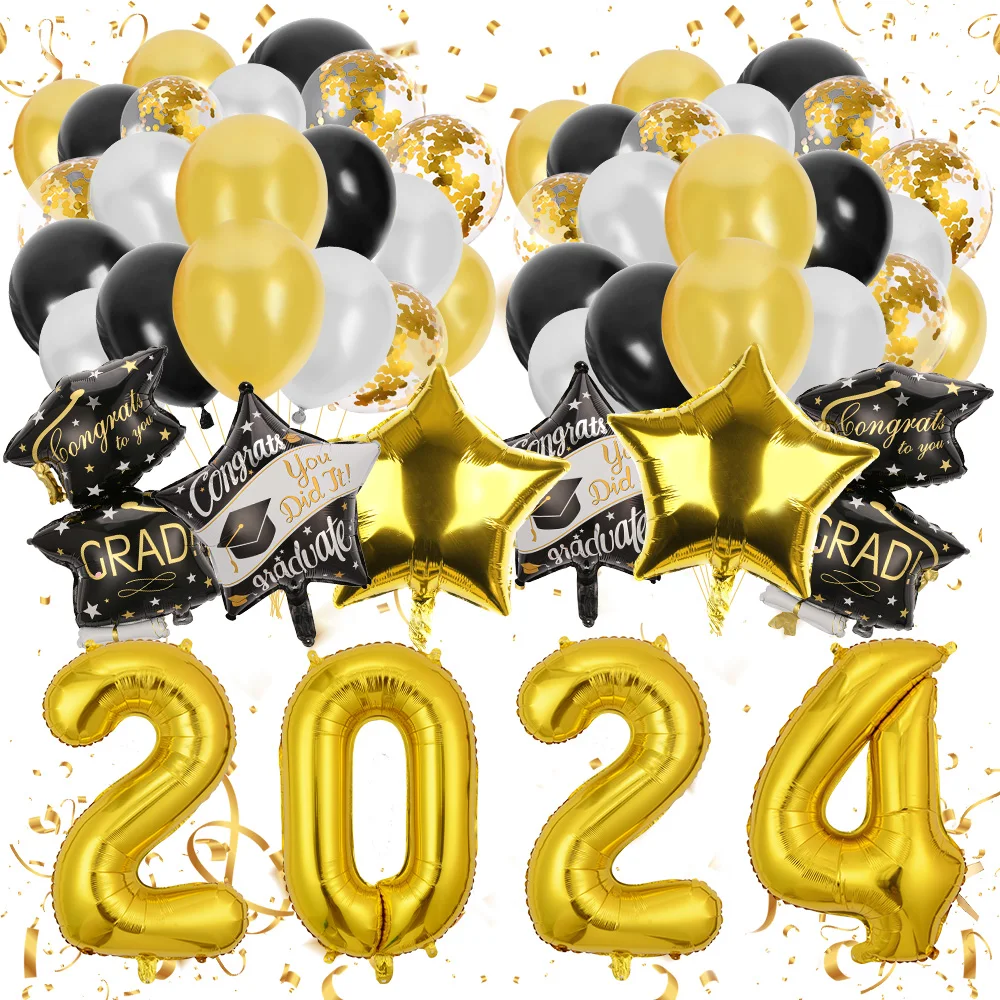 Color: Silver, Ballon Size: Other - 50pcs 2024 Graduation Aluminum Film Balloon Combination Graduation Party, Ceremony Balloon Set Graduation Celebration Balloon