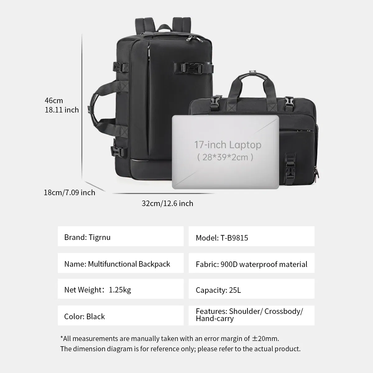 Color: Beige, Ships From: CHINA - Tigernu Travel Backpack Men Handbags Laptop Backpack For 17inch Shoulder Bag Travel Bag 3 In 1 Bags For Men Schoolbags Knapsack