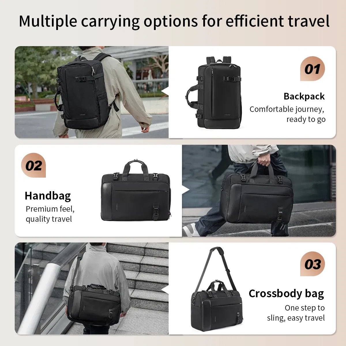 Color: Beige, Ships From: CHINA - Tigernu Travel Backpack Men Handbags Laptop Backpack For 17inch Shoulder Bag Travel Bag 3 In 1 Bags For Men Schoolbags Knapsack