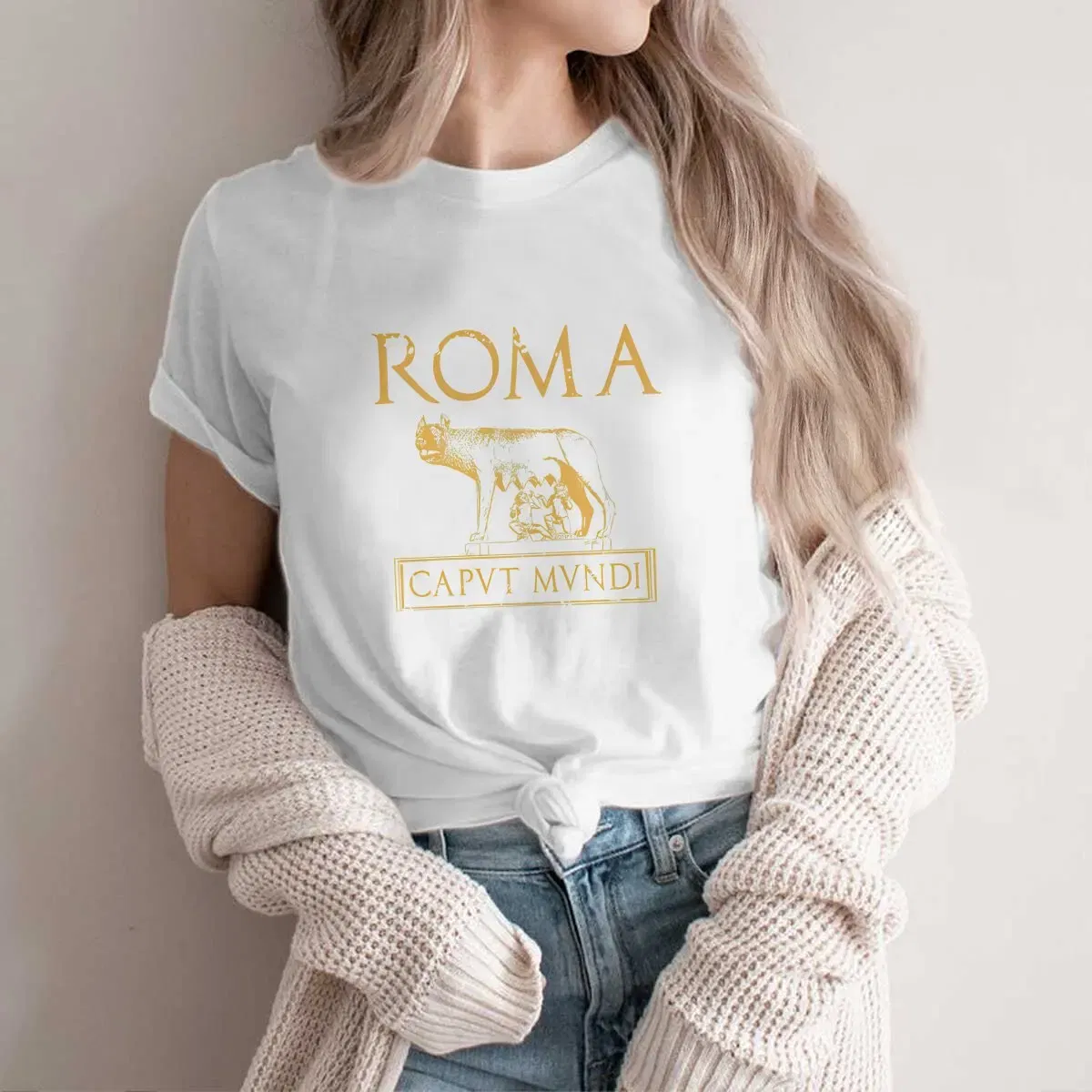 Color: WHITE, Size: XL - Roma Caput Mundi Casual Polyester TShirt Ancient Rome Style Streetwear Leisure T Shirt Female