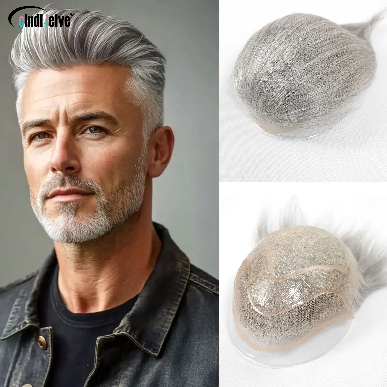 Toupee Color: 20#, Toupee Density: 120%, Length: 6 inches, Toupee Size: 8x10 - #1B80 Grey Breathable Lace Front Male Wig Human Hair Piece Natural Hairline Lace&Mono&PU Men Toupee Men's Replacement Prosthesis