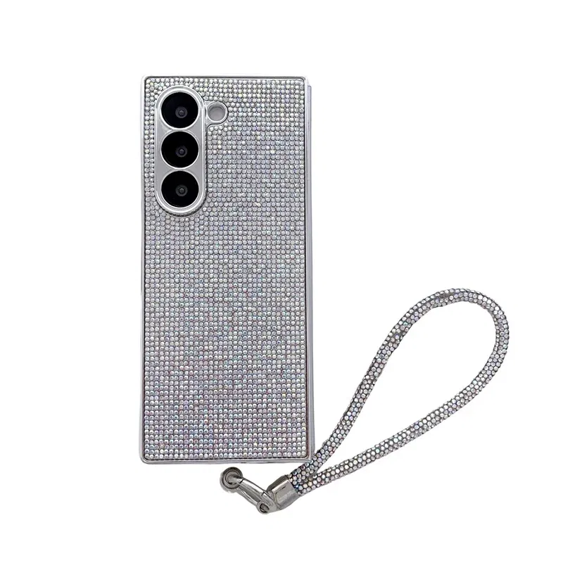 Color: SKY BLUE, Material: Cotton Fabric - Luxury Flash Diamond Sparkling phone case for Samsung Galaxy Z Fold 6 5 zfold 4 Electroplated bracelet shockproof cover