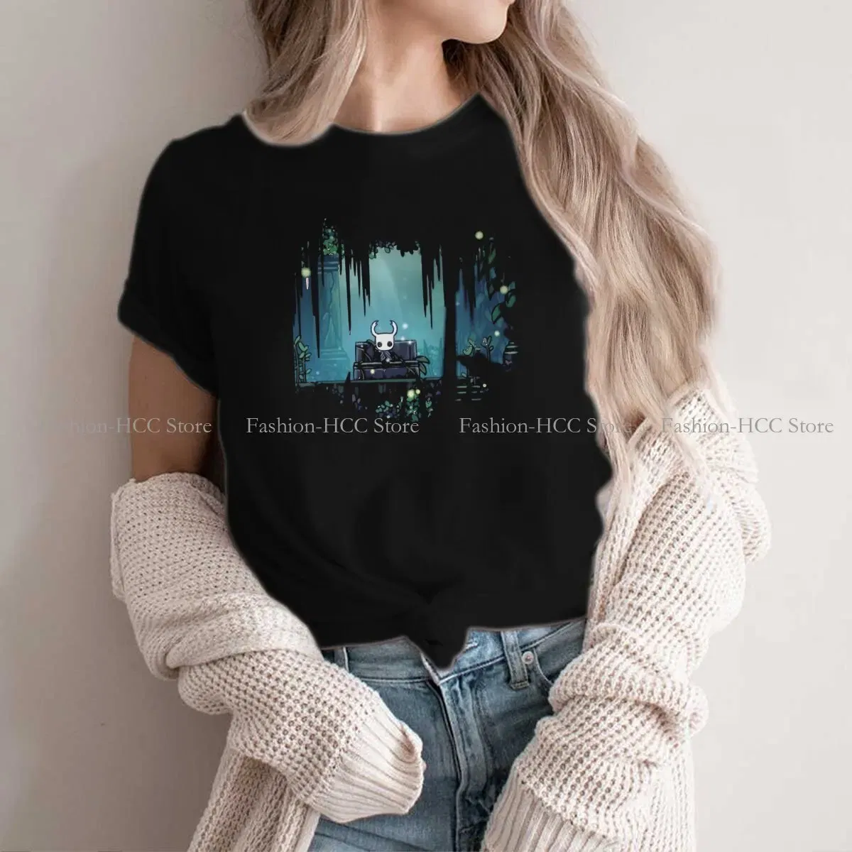 Color: black, Size: M - Green Graphic Polyester TShirt Hollow Knight Creative Tops Casual T Shirt Female