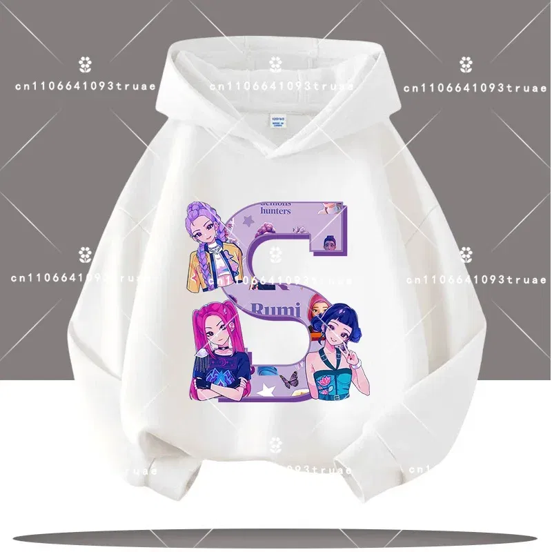 Color: PURPLE, Kid Size: 5 - K-pop Demon Hunters Letter A-Z 3-12 Year Old Children Hooded Sweatshirt Girls' Casual Shirt Boys' Sports Shirt Cartoon Print