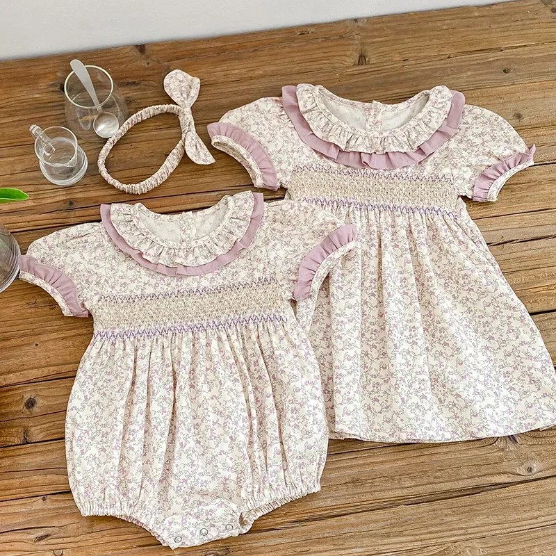 Color: MULTI, Kid Size: 12M - 2024 New Summer Kids Princess Dresses Short Sleeved Cotton Print Baby Girl Party Dress Infant Girl Romper Sister Clothing
