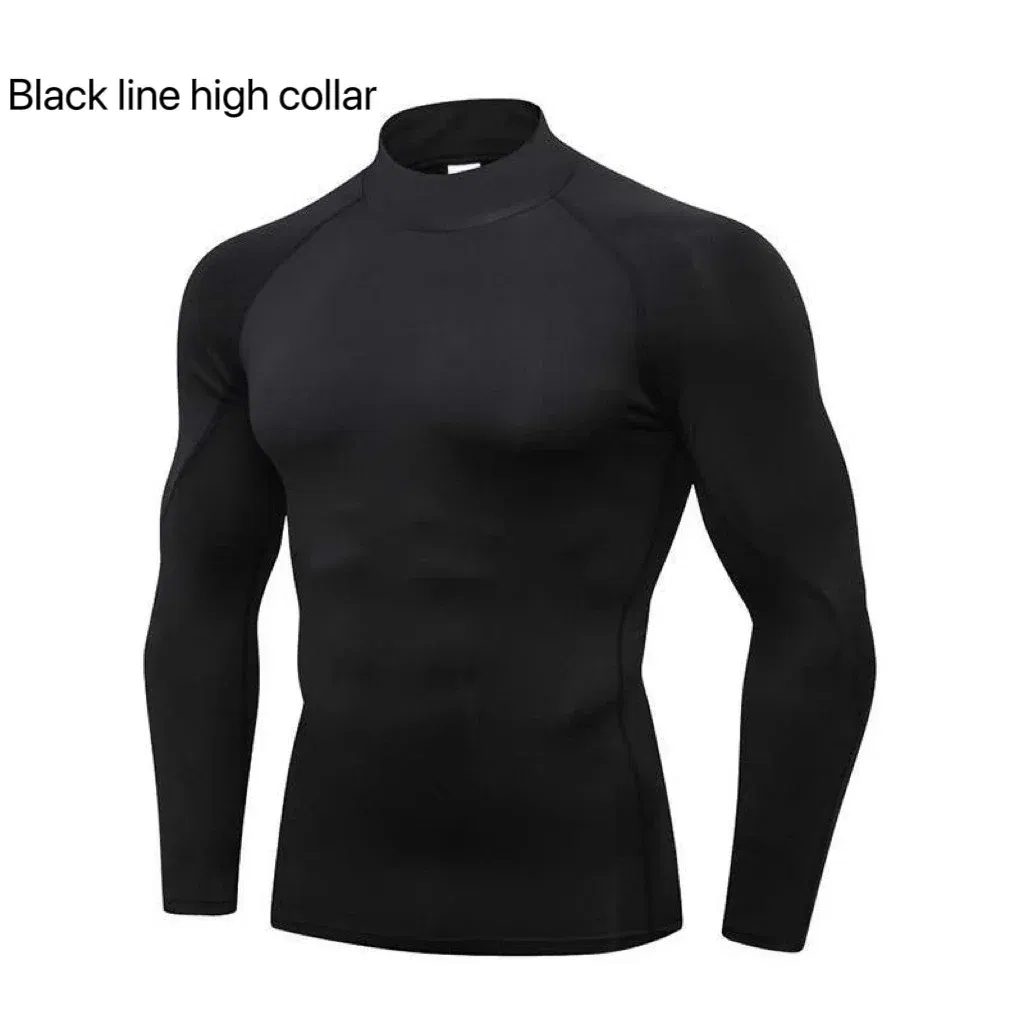 Color: Beige, Size: L - Men's Quick Dry Running T-shirt Workout Compression Shirt Turtleneck Long Sleeve Rash Guard Gym Base Layer Athletic Undershirt