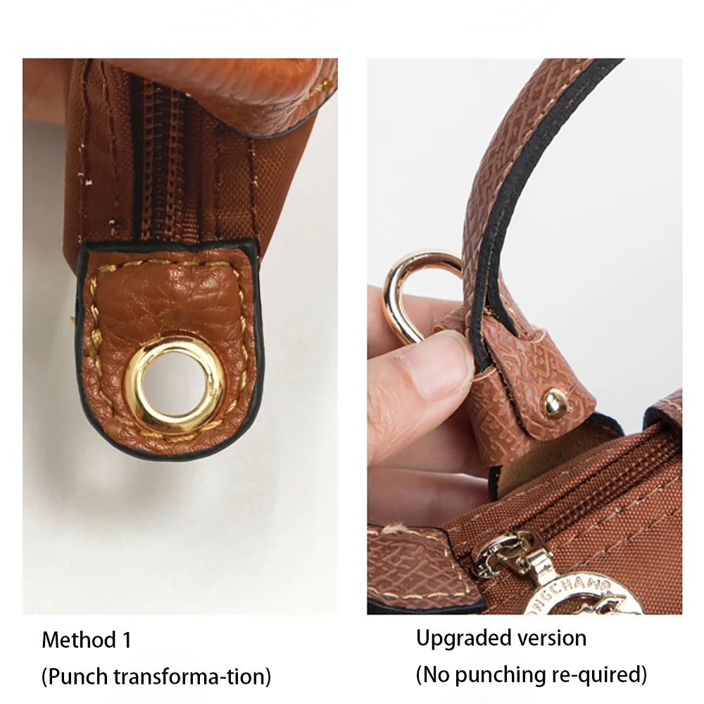 Color: Chocolate - 1 Set Bag Strap For Longchamp Mini Punch-free Genuine Leather Shoulder Strap Set Transformation Crossbody Strap Bag Accessories