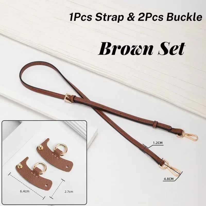 Color: Chocolate - 1 Set Bag Strap For Longchamp Mini Punch-free Genuine Leather Shoulder Strap Set Transformation Crossbody Strap Bag Accessories