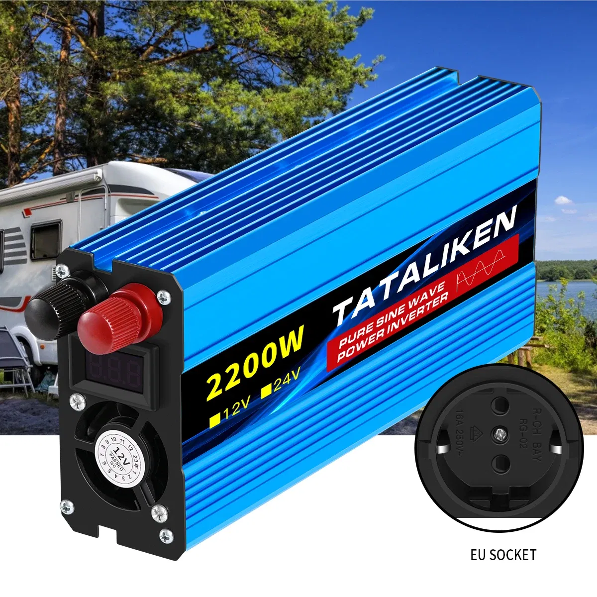 Color Name: Red - Pure Sine Wave Inverter 1600W/2200W/3000W/4000W DC 12V/24V to AC 220V 50hz Power Inverter Charger Converter Adapter EU Socket