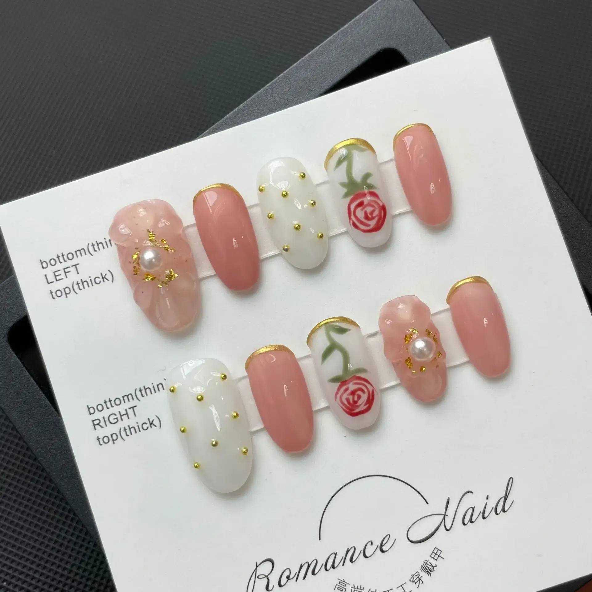 Color: PURPLE - 10 pcs Luxury Handmade Press on Nails Middle Ellipse Pink Tulip Design False Nails with 4-PIECE Tool Adhesive Nail Glue Tabs