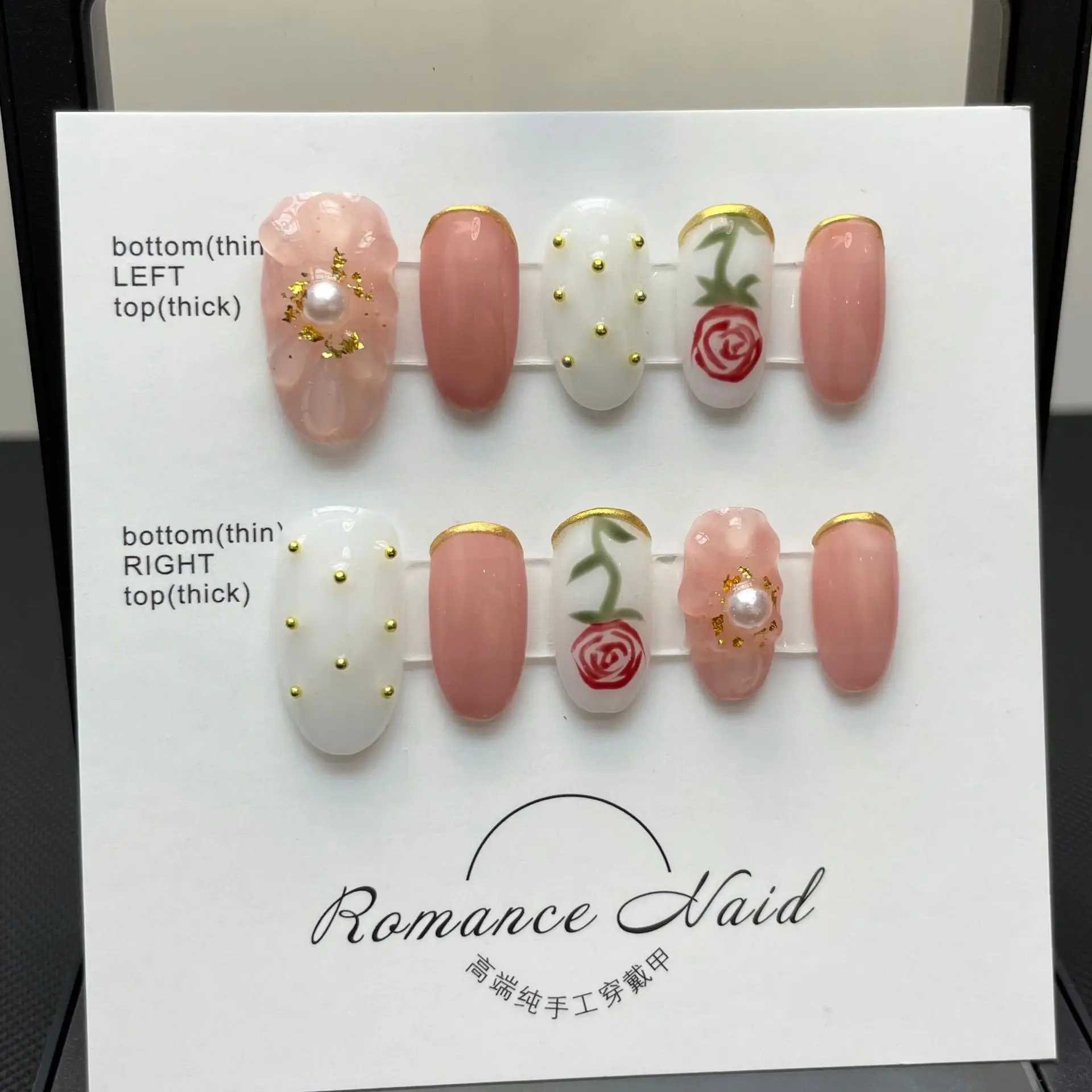 Color: PURPLE - 10 pcs Luxury Handmade Press on Nails Middle Ellipse Pink Tulip Design False Nails with 4-PIECE Tool Adhesive Nail Glue Tabs