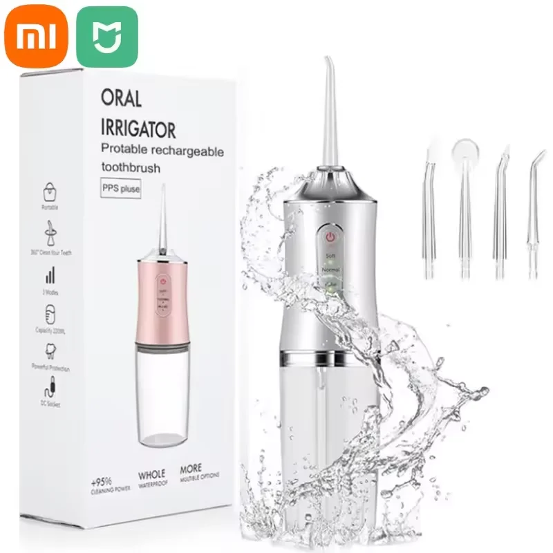 Color: Red - Xiaomi Portable Electric Dental Water Flosser Oral Irrigator Dental Bed Sprinkler Jet Toothpick 4 Nozzle Mouth Washing Machine