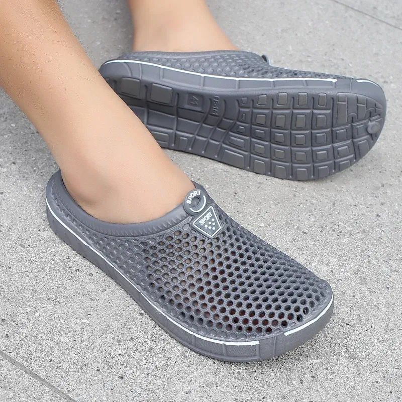 Color: SKY BLUE, Shoe Size: 42 - Men Slippers Beach Shoes Unisex Summer Hollow Outdoor Casual Men Beach Sandal Flip Flops Shoes Non-slip Size 36-45 Mens Slippers