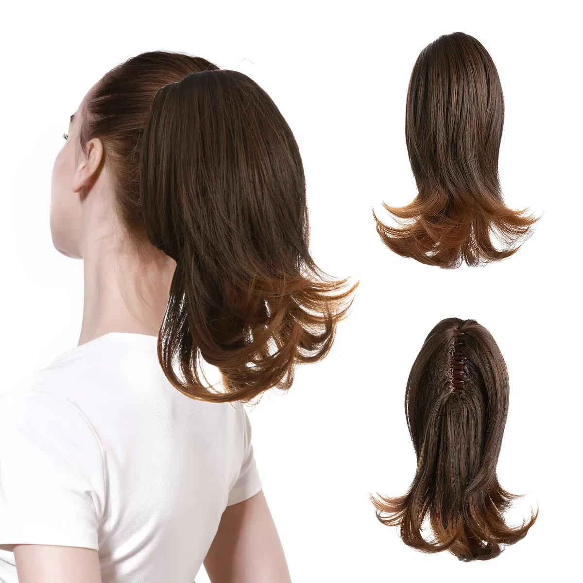 Color: 1B/30HL, Stretched Length: 12inches - Synthetic Claw Clip In Ponytail Hair Extensions Hairpiece Horse Tail Fake Hair Wavy Blonde False Pigtail With Elastic Band