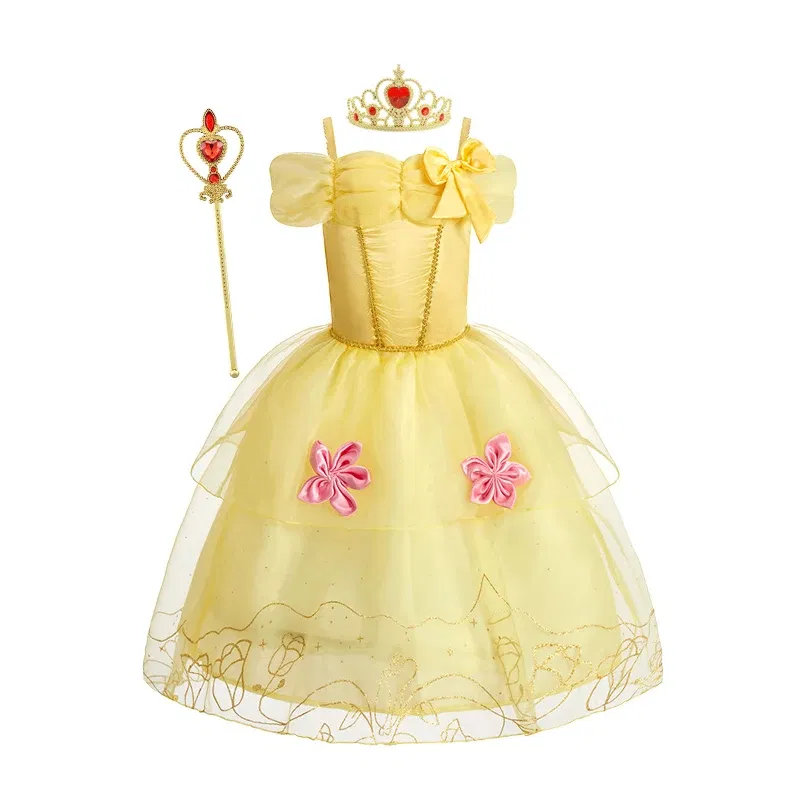 Color: Ivory, Kid Size: 13 - Disney Deluxe Elegant Rapunzel Princess Ball Gown Fancy Birthday Party Dress Cinderella Vestidos Costume Play Carnival Apparel