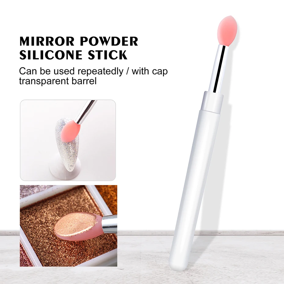 Color: Pink - Silicone Applicator Sticks Nail Art Reusable Mirror Chrome Effect Glitter Applying Manicure Tool Pigment Silicone Nail Brush