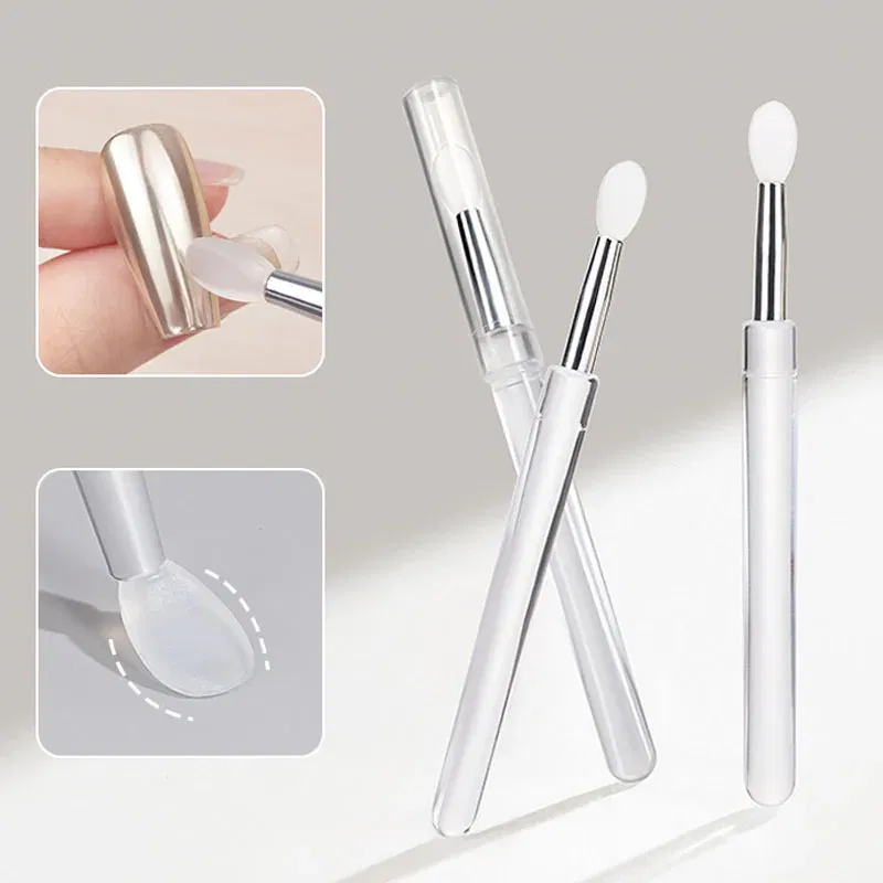 Color: Pink - Silicone Applicator Sticks Nail Art Reusable Mirror Chrome Effect Glitter Applying Manicure Tool Pigment Silicone Nail Brush
