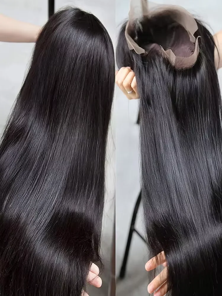 Hair Color: #1B, Density: 220%, Ships From: CHINA, Stretched Length: 34inches - 5x5 Glueless Wig Wear and Go Human Hair Ready To Wear HD Lace Glueless Wigs Bone Straight Lace Front Human Hair Wig For Women