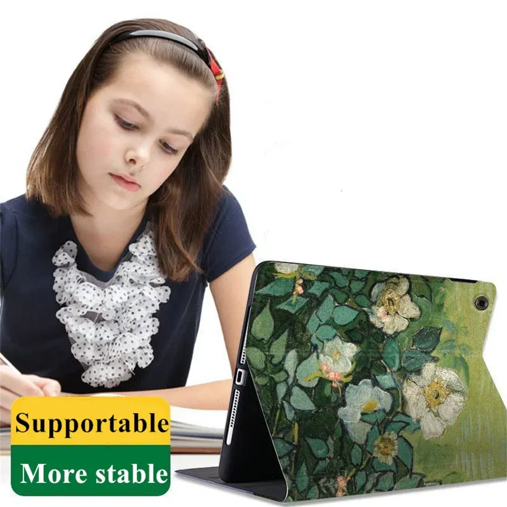 Color: WHITE, Size: 8 - Case For iPAD 10 9 8 7 6 5 th Generation Pro 11 12.9 10.5 Air 5 4 3 2 Mini 6 Funda Cover Luxury Van Gogh Oil Painting Flower Art