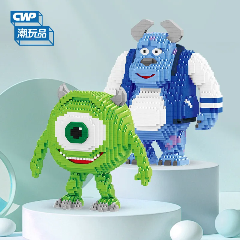 Color: Wood, Size: M - Monster University Micro Building Blocks James Mike Model Anime Diamond Mini Brick Figure Toy For Christmas Gift