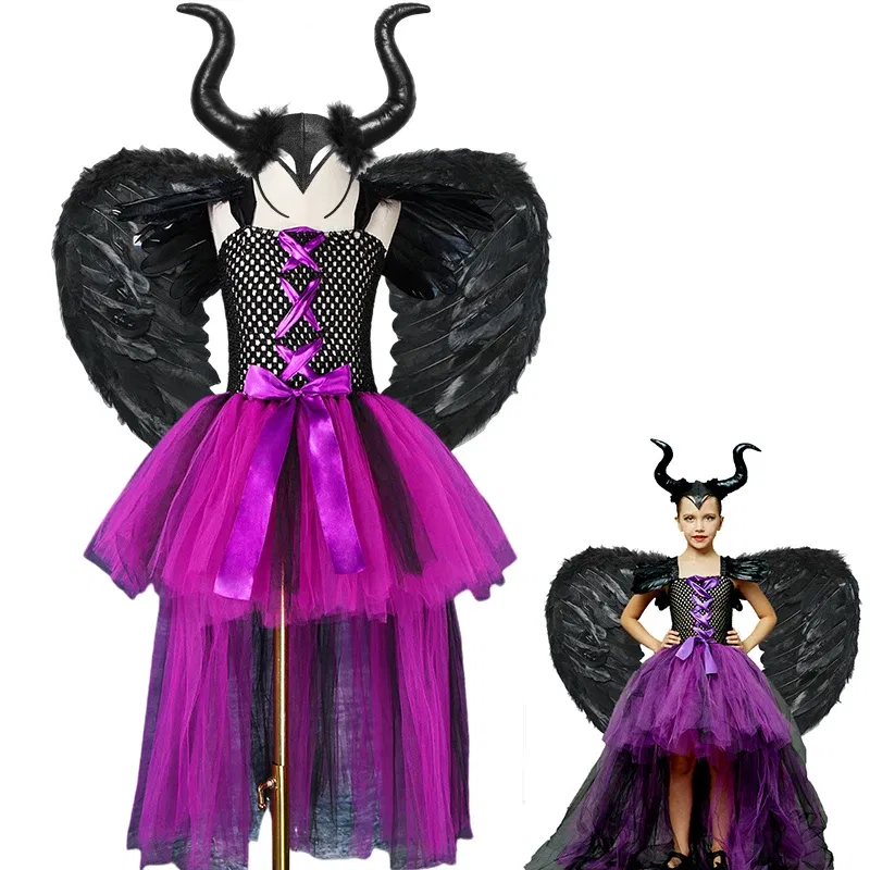 Color: Beige, Kid Size: 11 - Halloween Witch Tutu Dress for Girls Handmade Mesh Bat Wizard Cosplay Costumes with Hat Broom Toddler Evil Party Clothes Set
