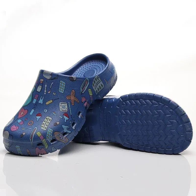 Color: Olivine, Shoe Size: 35-36 - Medical print Nurse Clogs EVA Surgical Slippers Lightweight Non-slip Doctor Scrub Clogs Dental Pet Clinic Nursing Clogs Y07-1