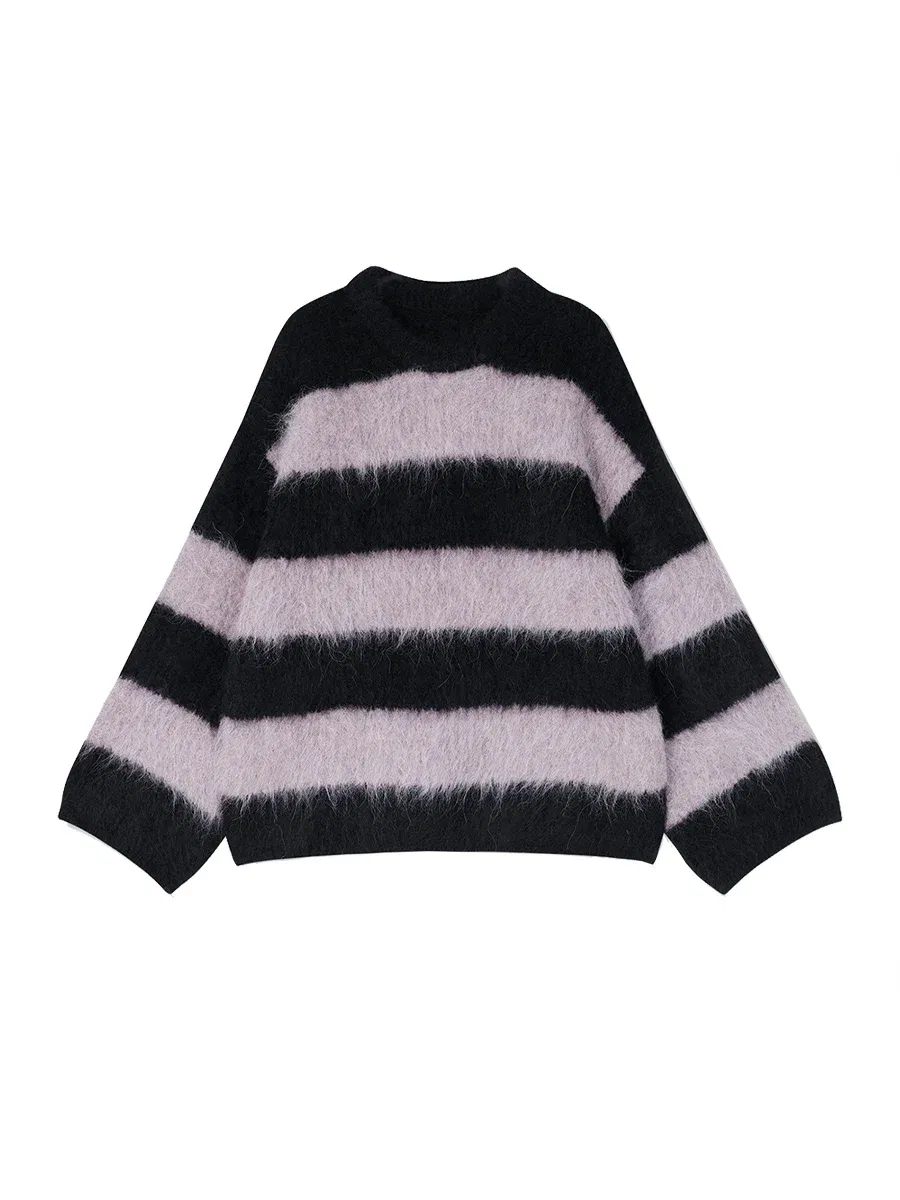 Color: WHITE, Size: One Size - SuyaDream, Alpace Pullovers for Woman, O Neck Dropped Sleeved, Loose Striped Sweaters, 2025 Fall Winter Top, Pink, Black, Khaki