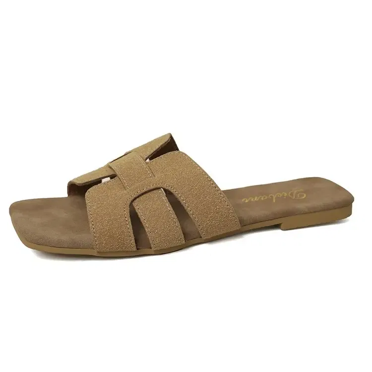 Color: Brown, Shoe Size: 41 - Summer New Women Slippers Flat Bottom Non-slip Outdoor Open Toe Beach Female Sandals Sexy Fashion Design Slides Woman Shoes