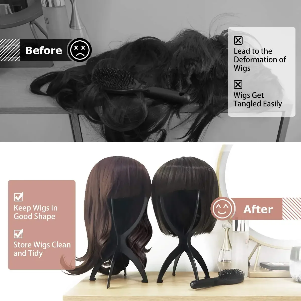 Color: WHITE - 10pcs Wig Stand Durable Easy Assembly Wig Cap Holder Portable Plastic Hair Hat Displaying Stand Ideal for Home Salon Travel Use