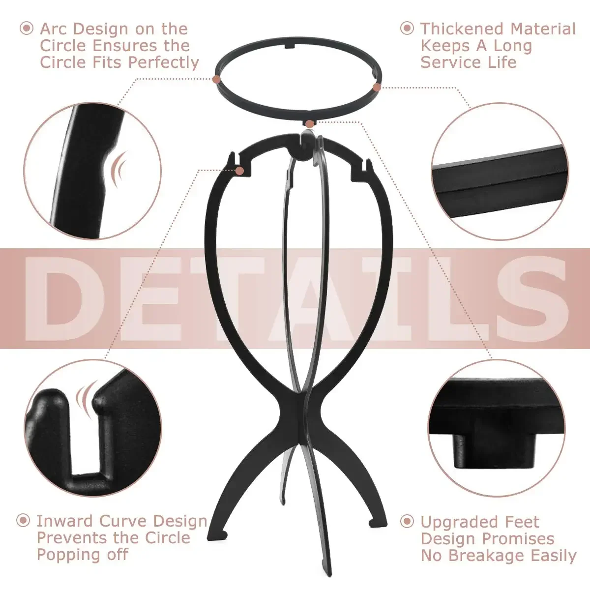 Color: WHITE - 10pcs Wig Stand Durable Easy Assembly Wig Cap Holder Portable Plastic Hair Hat Displaying Stand Ideal for Home Salon Travel Use