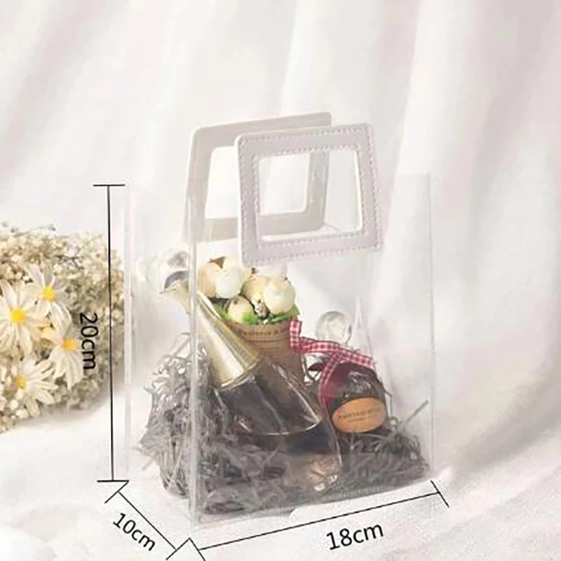 Color: Light green, Gift Box Size: Other - 1PC Clear Candy Handbag PVC Gifts Cosmetics Bag Transparent Souvenir Packaging Bags Tote Xmas Birthday Wedding Party Supplies