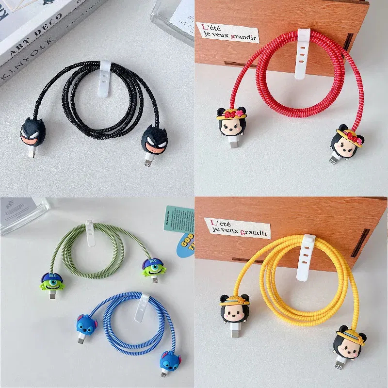 Color: PURPLE - 4pcs/set New Cute Cartoon Bite Data Cable Protection Case for Apple Huawei Charging Cable Universal Fall Protection Case