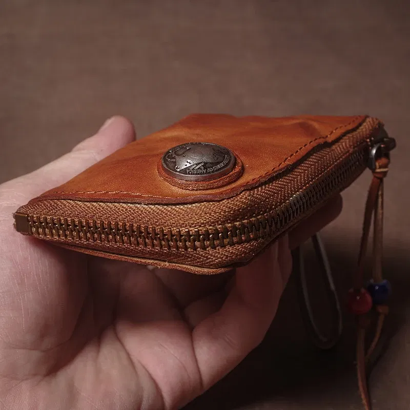 Color: Brown, Ships From: CHINA - GURO High Quality Genuine Leather Home Car Key Bag Retro Men Handmade Top Cowhide Coin Purse Women Zipper Mini Wallet Card Holde