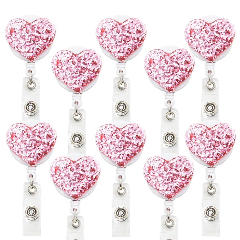 Color: PURPLE - idclip 10 Pcs Bling Love Heart Retractable Badge Holder Badge Clips for Nurse ID Badge Reel with Alligator Clip