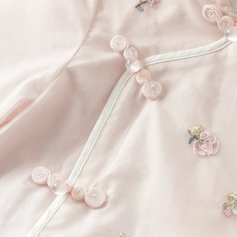 Dave Bella Children's Dress 2025 Spring Gentle Cute Girl Baby Embroidery Hanfu Fake Two Piece Party Outdoor Elegant DB1250679