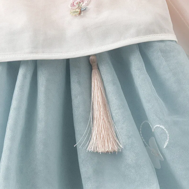 Dave Bella Children's Dress 2025 Spring Gentle Cute Girl Baby Embroidery Hanfu Fake Two Piece Party Outdoor Elegant DB1250679