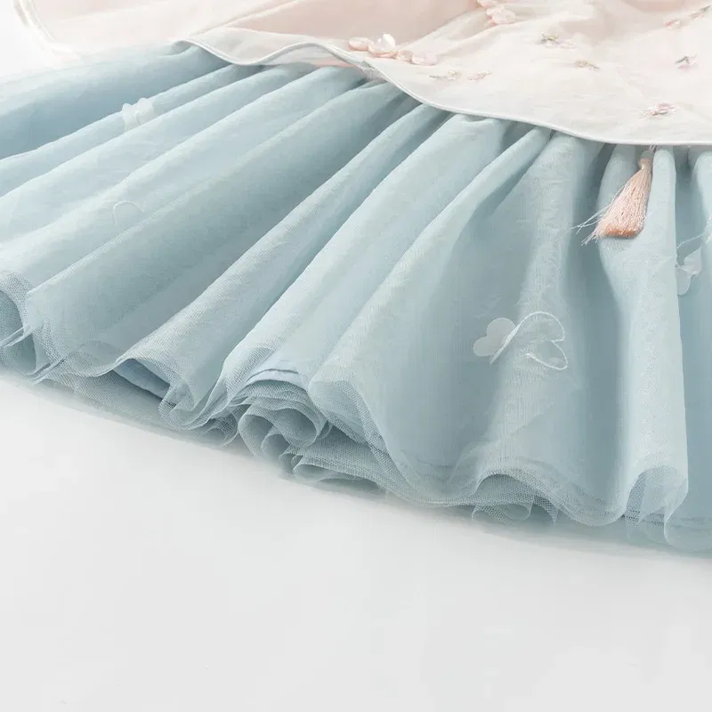 Dave Bella Children's Dress 2025 Spring Gentle Cute Girl Baby Embroidery Hanfu Fake Two Piece Party Outdoor Elegant DB1250679