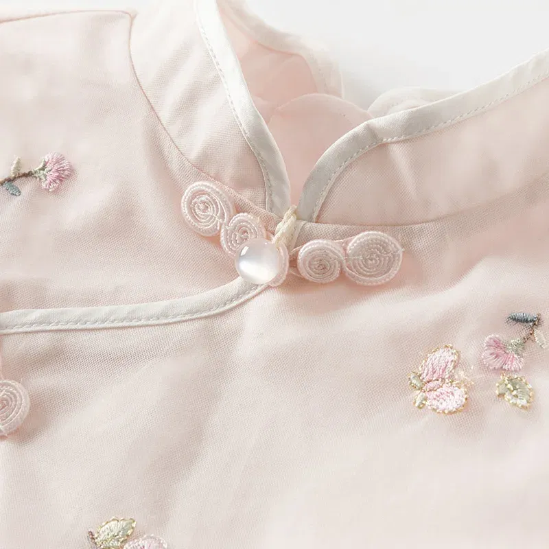 Dave Bella Children's Dress 2025 Spring Gentle Cute Girl Baby Embroidery Hanfu Fake Two Piece Party Outdoor Elegant DB1250679