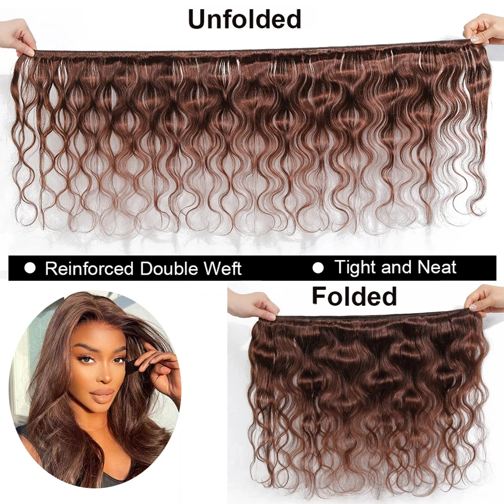 Bulk Buy: 3Pcs/Lot, Material Grade: Remy Hair, Length: 22 22 22 - Brown Body Wave Bundles 100% Human Hair #4 Colored Brazilian Remy Hair Extensions Weave 3 PCS/Lot 30 Inch Raw Human Hair Bundles
